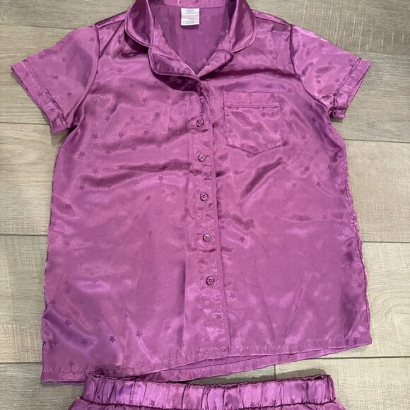 MORE THAN MAGIC GIRLS PURPLE STARTS SILKY PAJAMA SET LARGE 10/12 - Picture 3 of 7